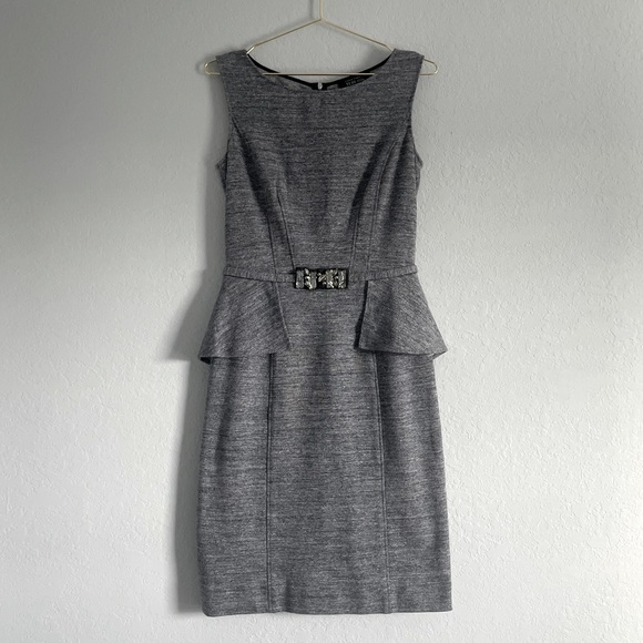 {Rickie Freeman by Teri Jon} Peplum Dress with Beaded Belt - Picture 1 of 7